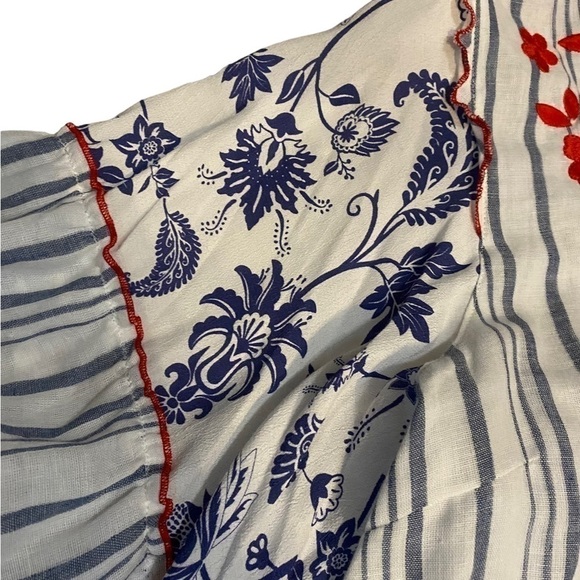 John Mark Tunic Size 0X Bell Ruffle 3/4 Sleeves Embroidered Striped Tas… - Picture 7 of 14